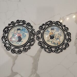 Set of 2 Vtg Dutch Children prints in Plastic Bubble Frames with metallic finish